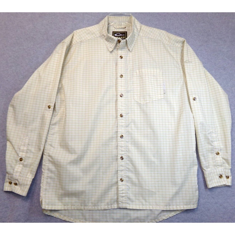 Drake Clothing Button Down Shirt Mens Golden Yellow Check Size M Nylon Blend LS‎